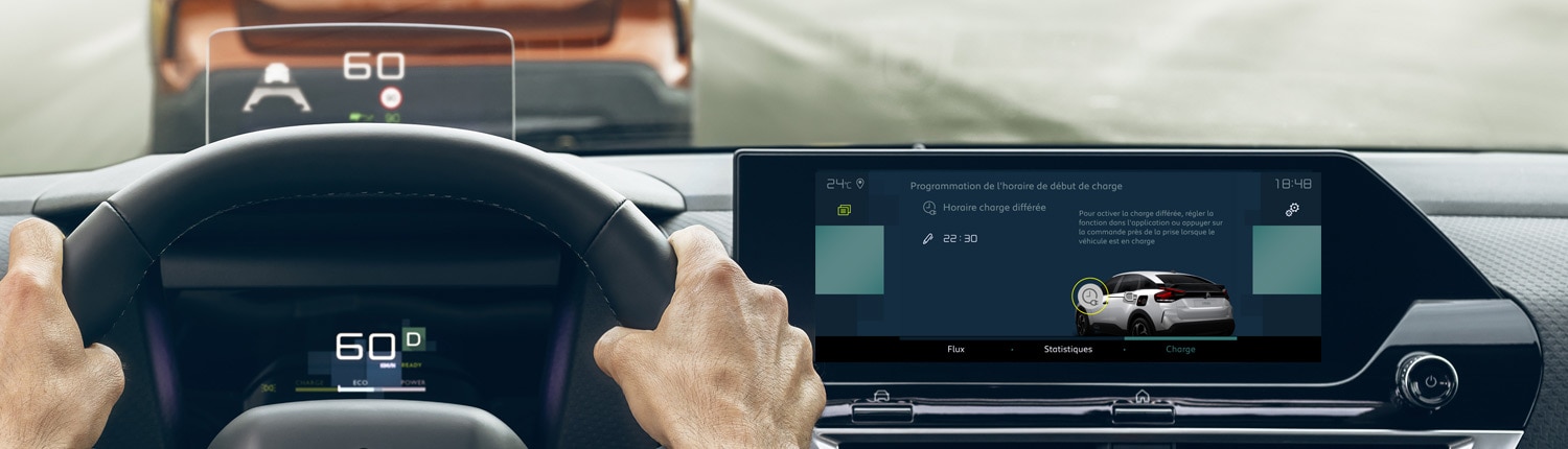 La tablette tactile 10'' et l'affichage tête haute à bord de la Citroën C4 avec Midi auto Brest